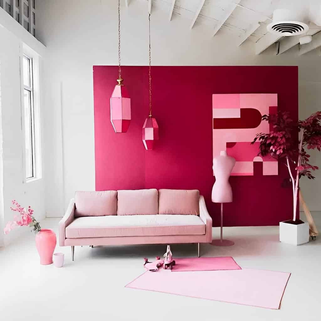 Parede da Sala de Estar com a cor Pantone Beetroot Purple